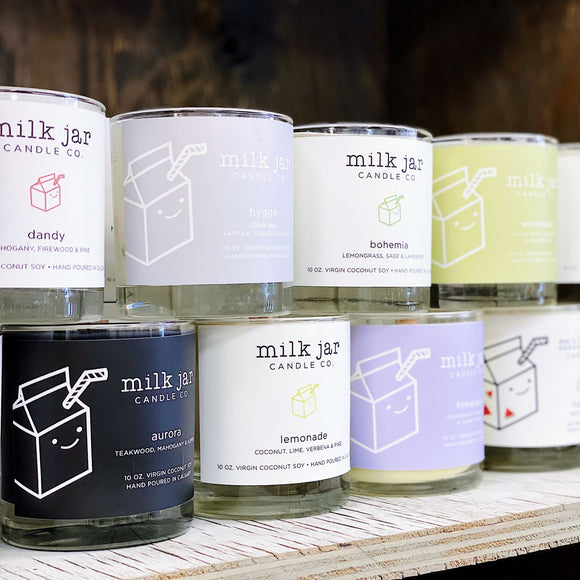 Milk Jar Candle Co. coconut soy wood wick candles made in Calgary Alberta