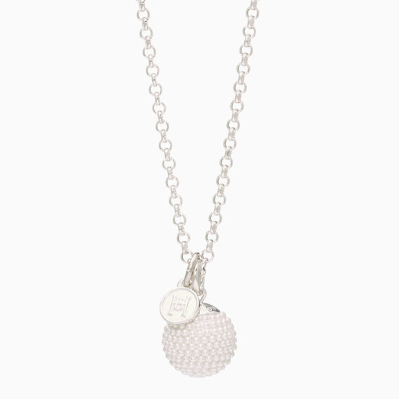 White Pearl Sparkle Ball Long Necklace Pendant