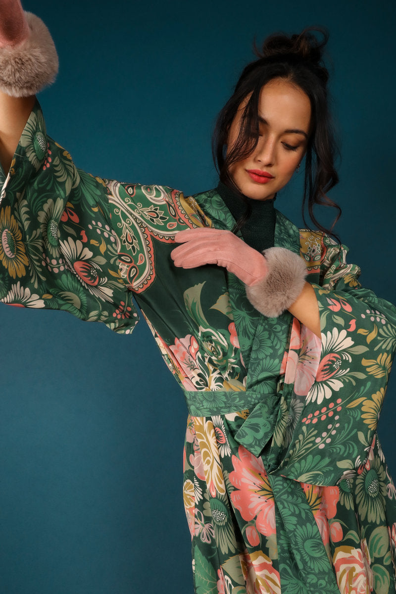 Folk Art Floral Kimono Gown - Fern  Heavenly Outhouse