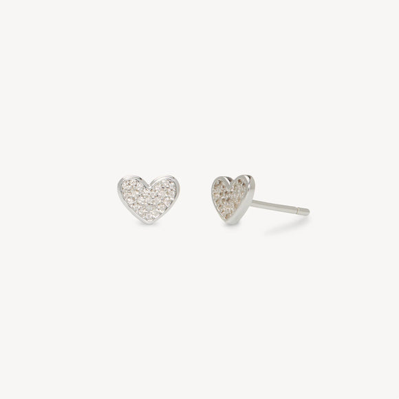 Mini Heart Pavé Stud Earrings Silver