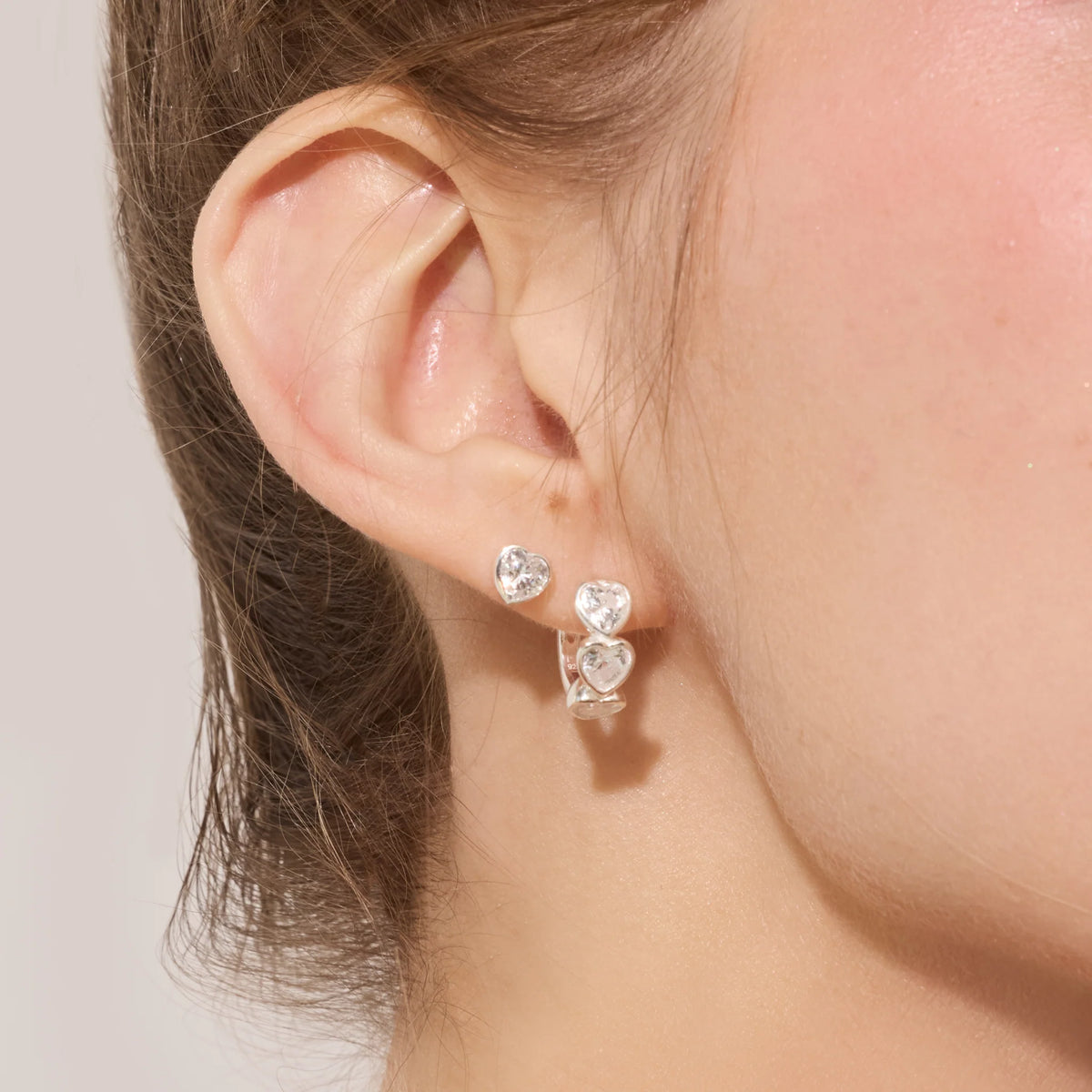 Adore Heart Bezel Stud Earrings Silver
