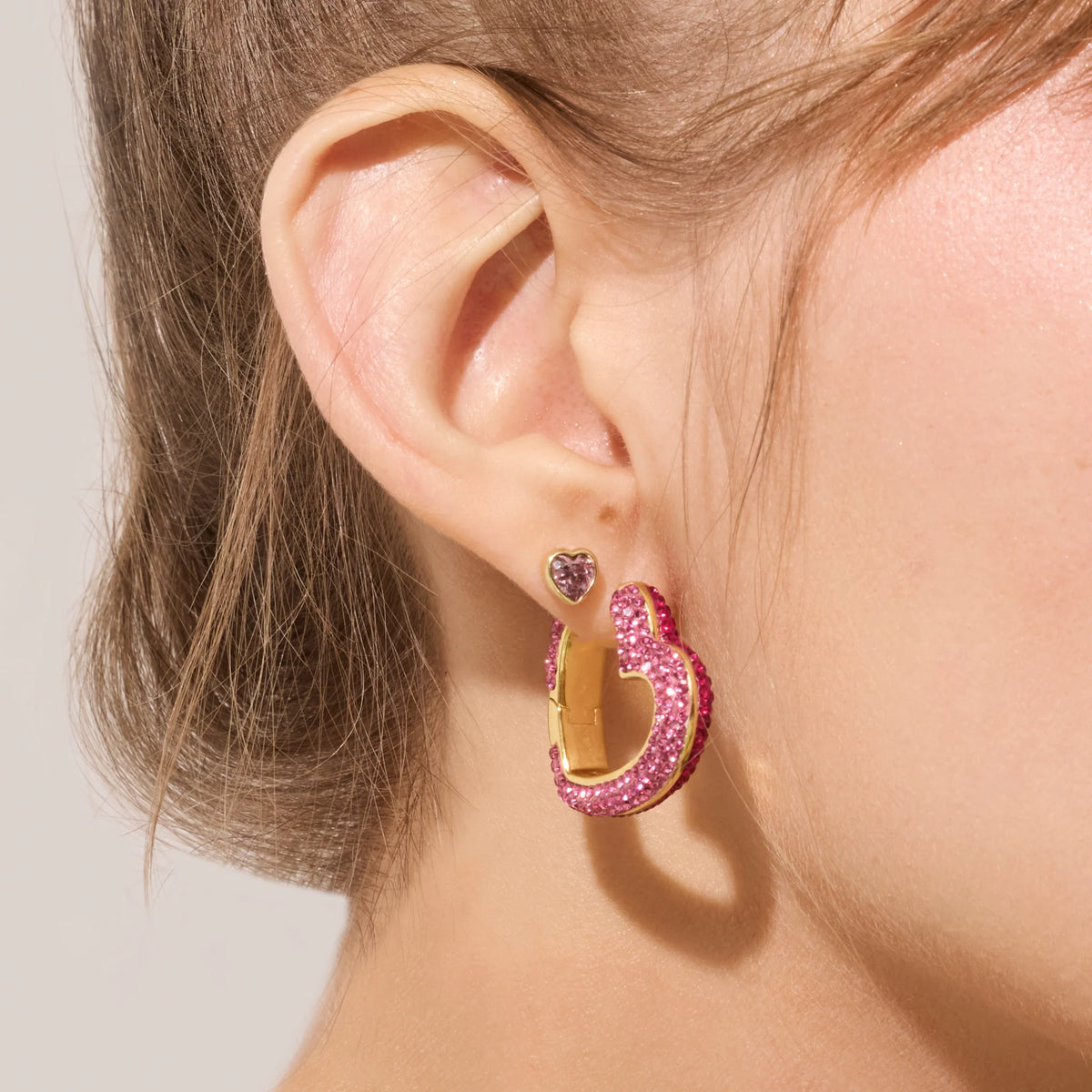 Adore Heart Bezel Stud Earrings Gold