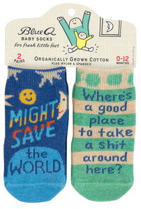 Blue Q Save the World & Take a Shit Baby Socks 2 Pack