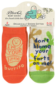 Blue Q Lil Burrito & Don't Blame Your Farts Baby Socks 2 Pack