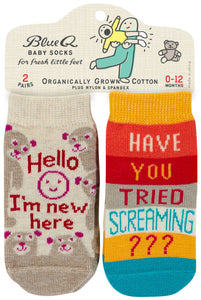 Blue Q New Here & Tried Screaming? Baby Socks 2 Pack