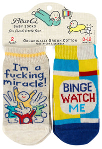 Blue Q Miracle & Binge Watch Me Baby Socks 2 Pack