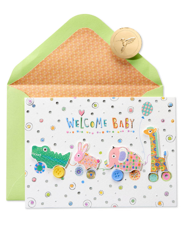 Critter Pull Along New Baby Card