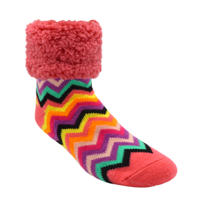 Pudus Classic Slipper Socks Coral Chevron