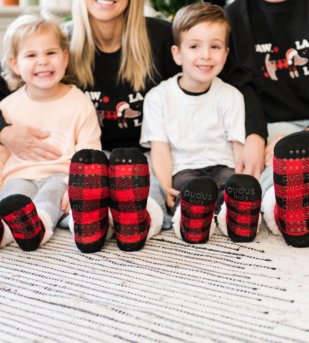 Pudus Classic Slipper Socks LumberJack Red Kids