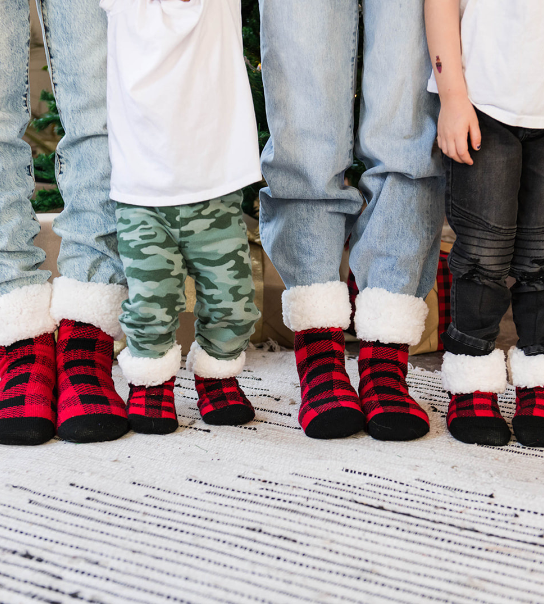 Pudus Classic Slipper Socks LumberJack Red Kids