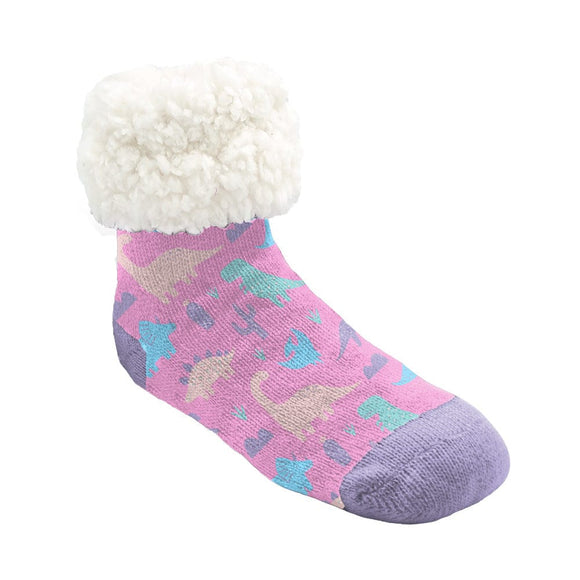 Pudus Classic Slipper Socks Pink Dinosaur Toddler