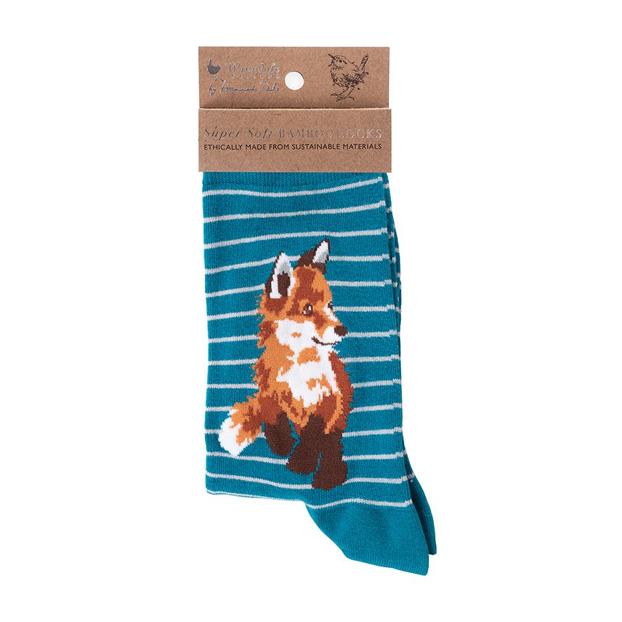 Wrendale 'Born To Be Wild' Fox Socks Teal