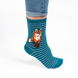 Wrendale 'Born To Be Wild' Fox Socks Teal