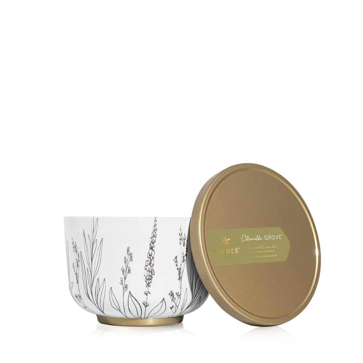 Thymes Citronella Grove Poured Outdoor Candle Tin with Gold Lid