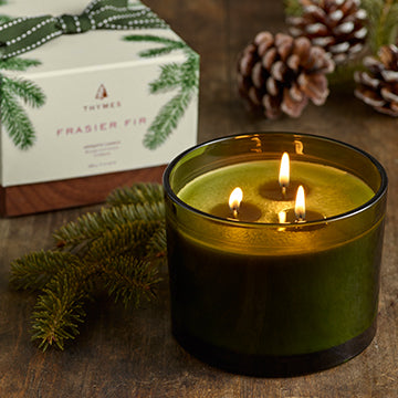 Thymes Frasier Fir 3-Wick Green Glass Candle