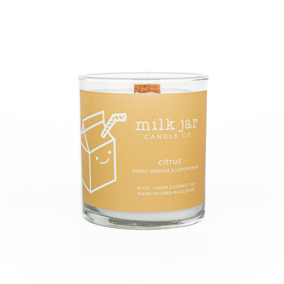 Milk Jar Citrus Essential Oil Wood Wick Candle