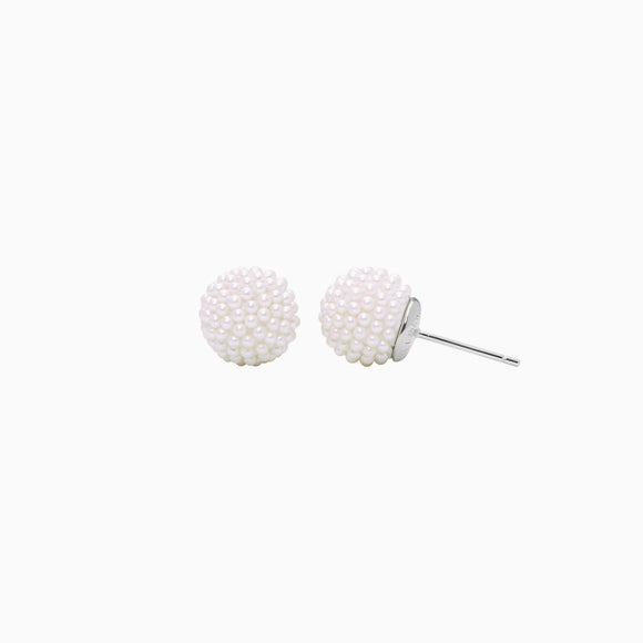 White Pearl Sparkle Ball Stud Earrings