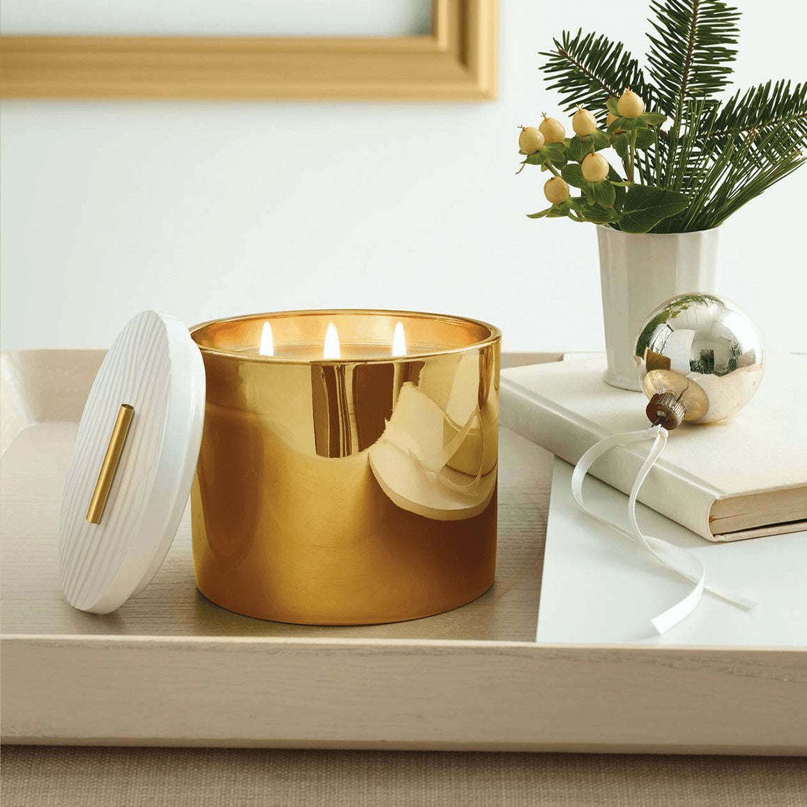 Thymes Frasier Fir Gilded Gold 3-Wick Candle
