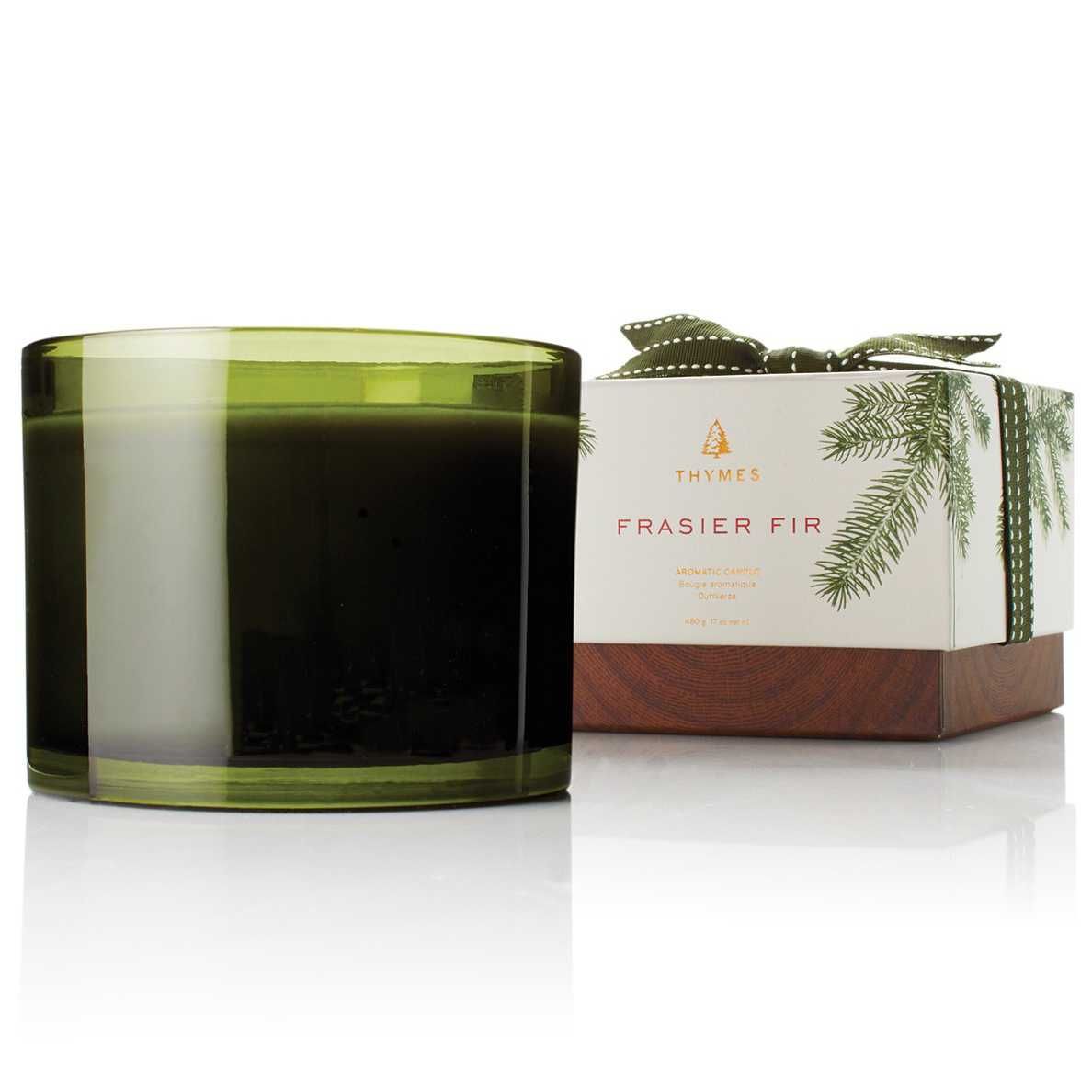 Thymes Frasier Fir 3-Wick Green Glass Candle