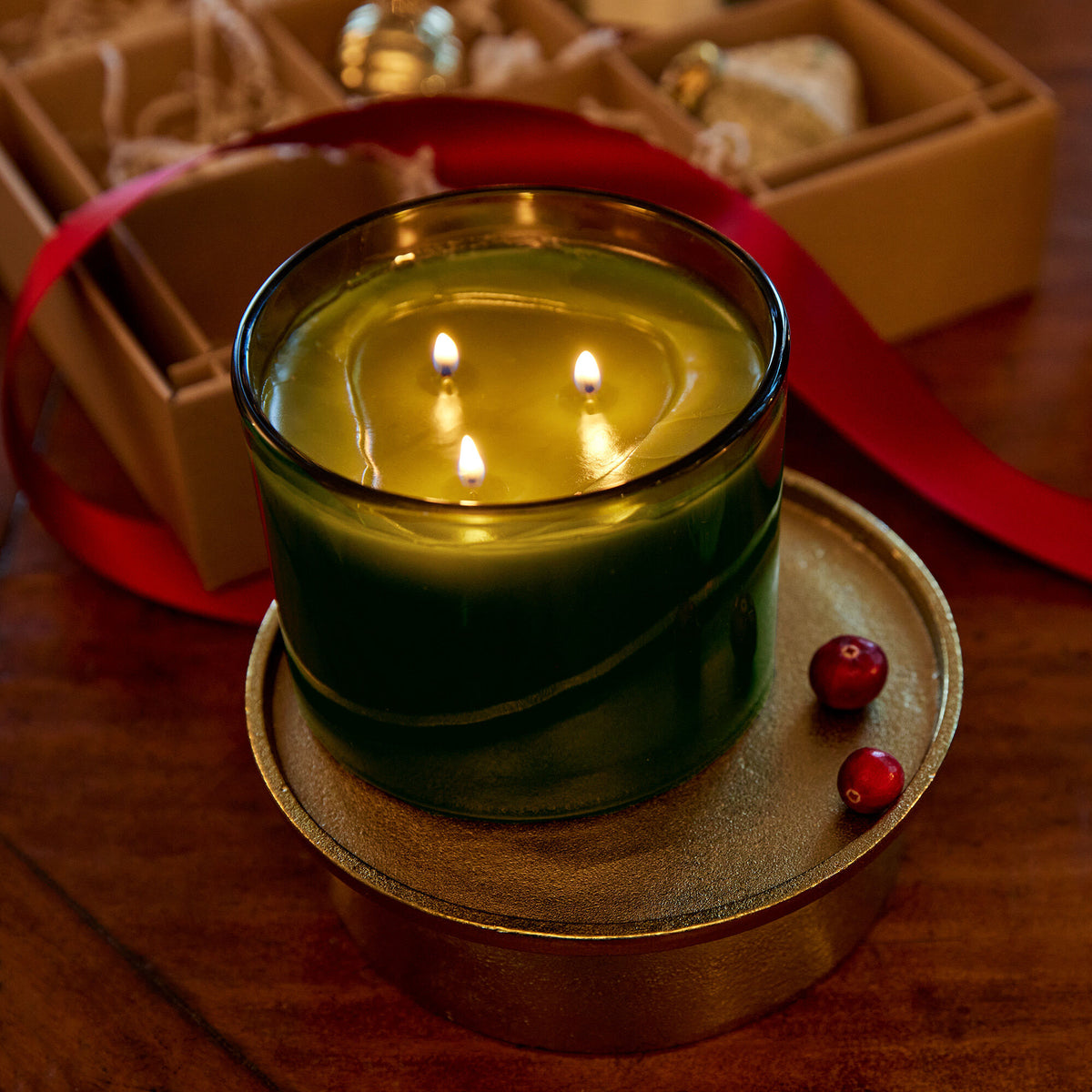 Thymes Frasier Fir 3-Wick Green Glass Candle