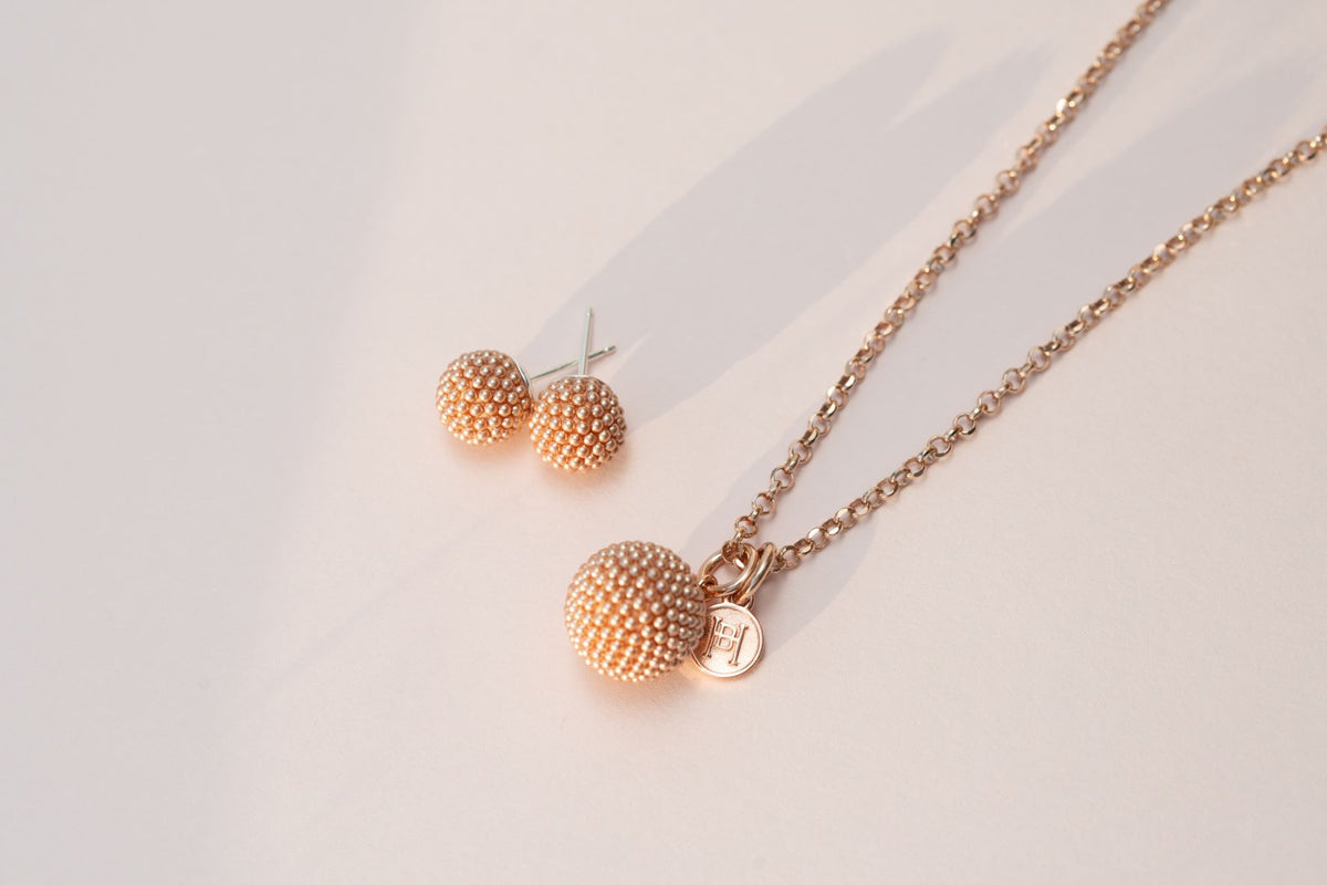 Rose Gold Pearl Sparkle Ball Long Necklace Pendant