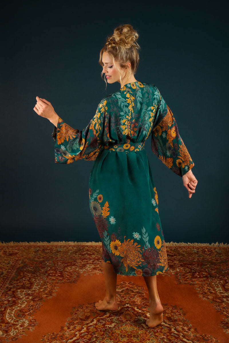 Trailing Wisteria Kimono Gown - Teal  Heavenly Outhouse