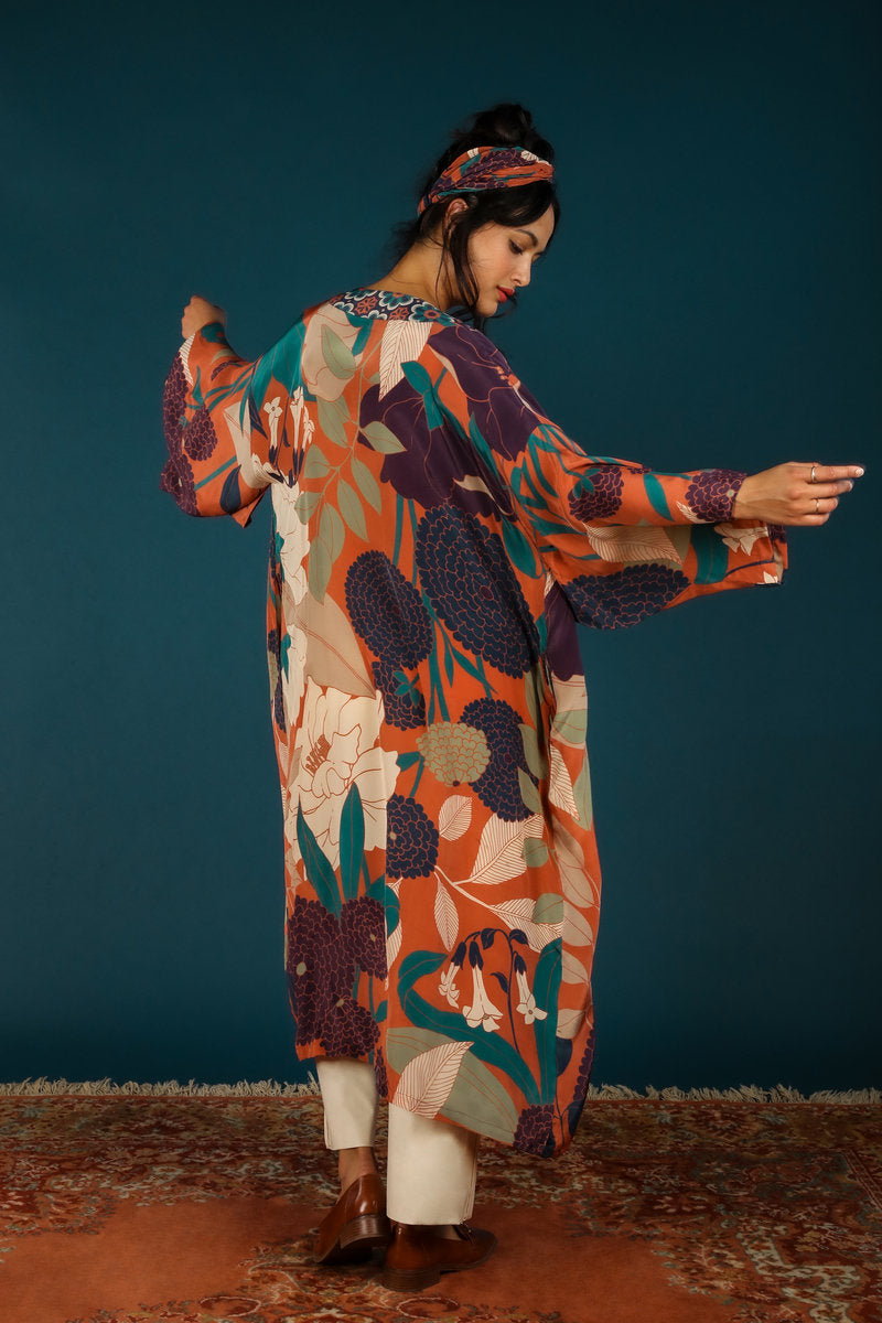 Winter Floral Kimono Gown - Terracotta  Heavenly Outhouse