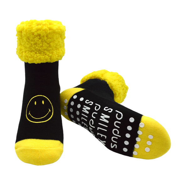 Pudus Classic Slipper Socks Black Smiley