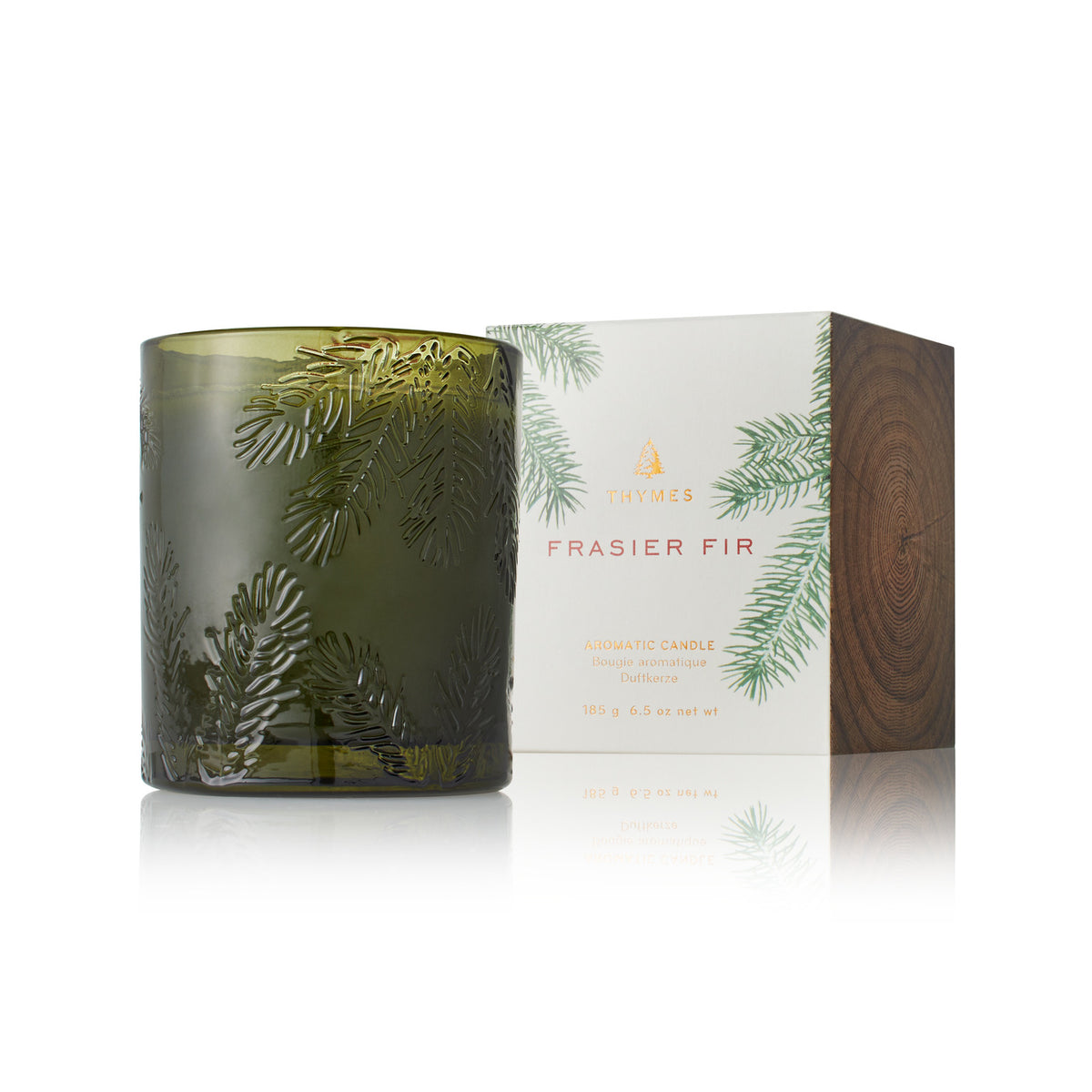 Thymes Frasier Fir Heritage Molded Green Glass Candle