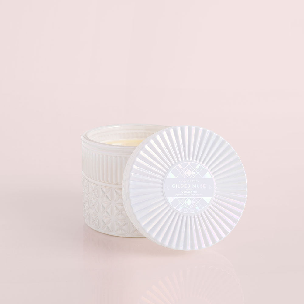 Capri Blue Volcano White Opal Gilded Faceted Jar Candle