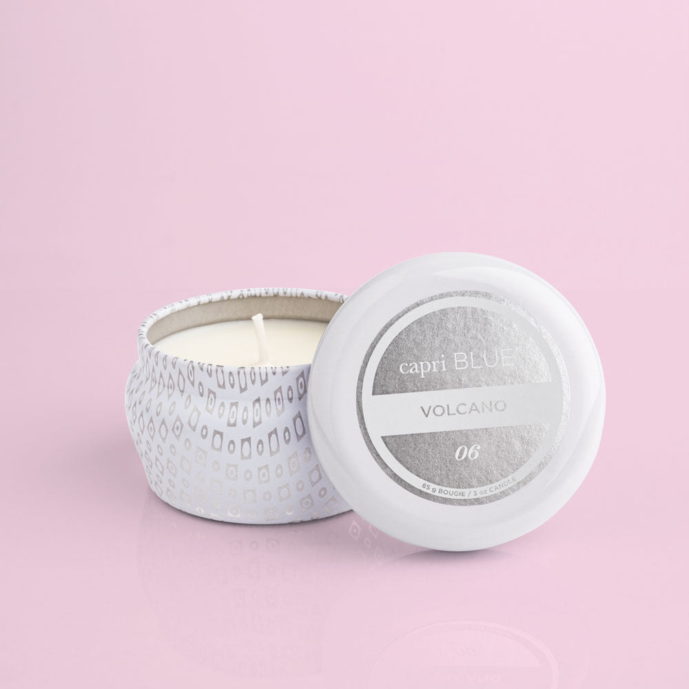 Capri Blue Volcano White Printed Mini Travel Tin Candle